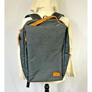 NORDACE Siena Smart Laptop Backpack- Gray Grey w Brown Leather-USB Charging Port
